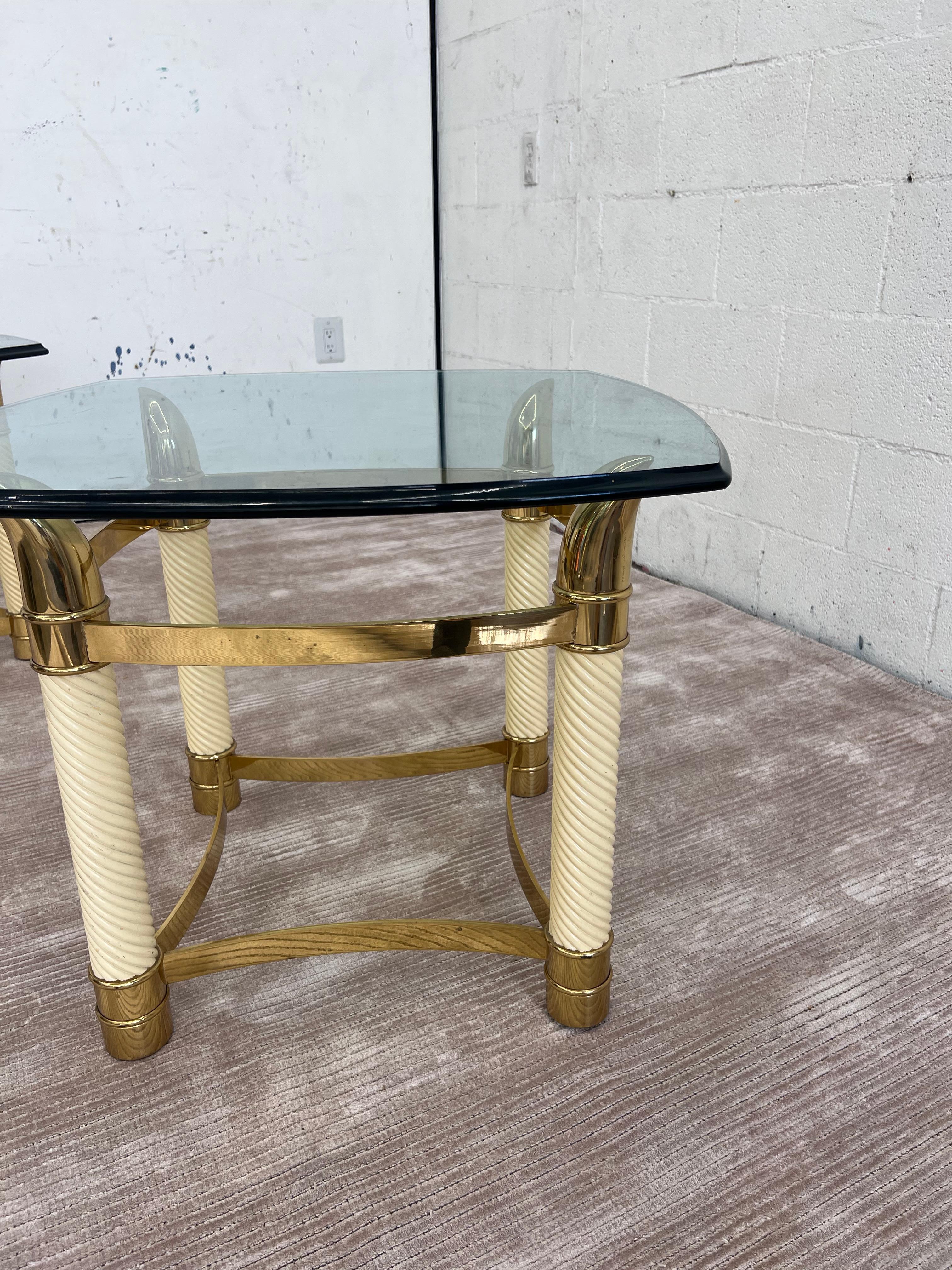 Hollywood Regency Pair of 1970s Faux Elephant Tusk Side Table in Brass and Faux Horn in the style  For Sale