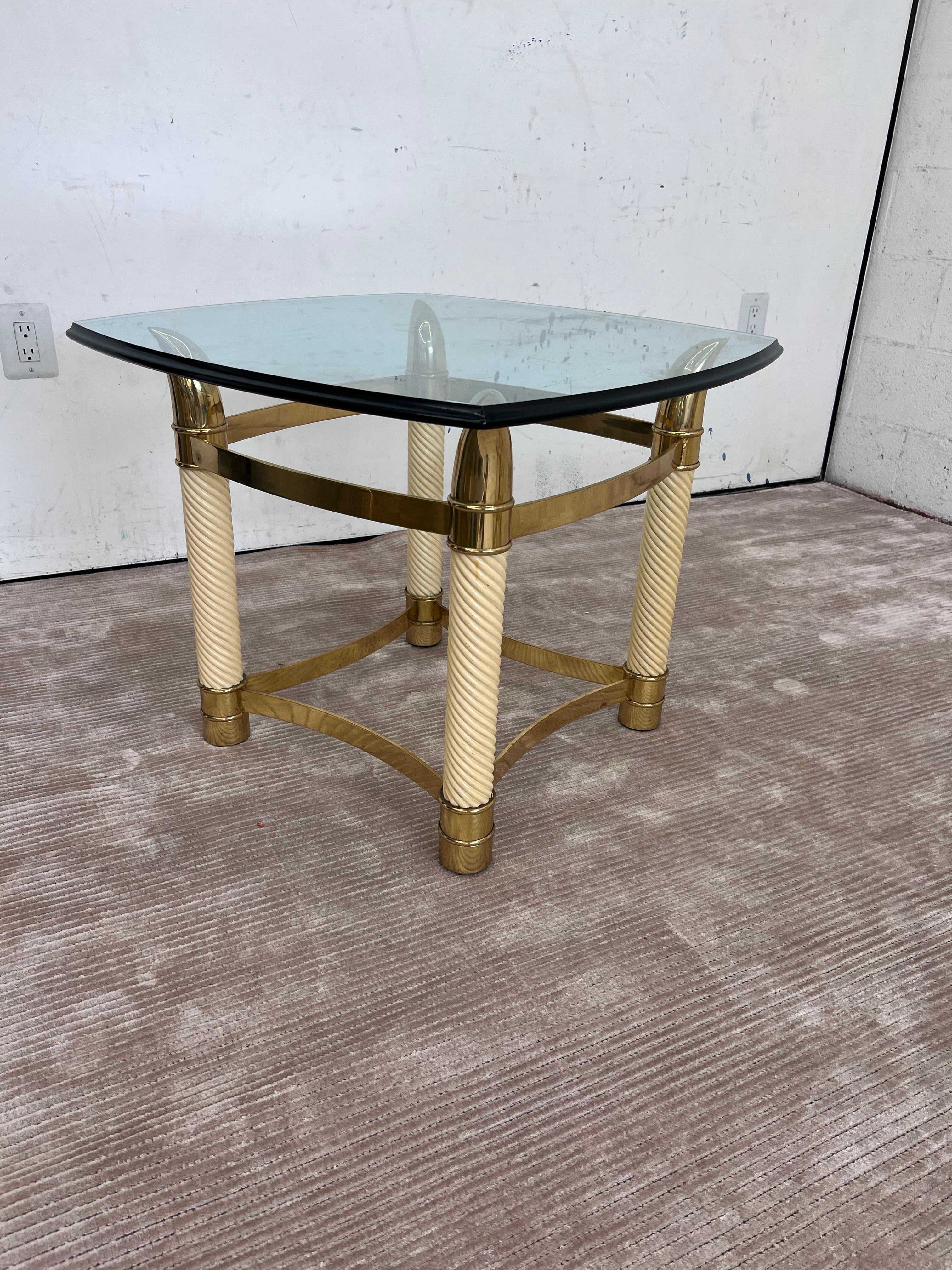 Italian Pair of 1970s Faux Elephant Tusk Side Table in Brass and Faux Horn in the style  For Sale