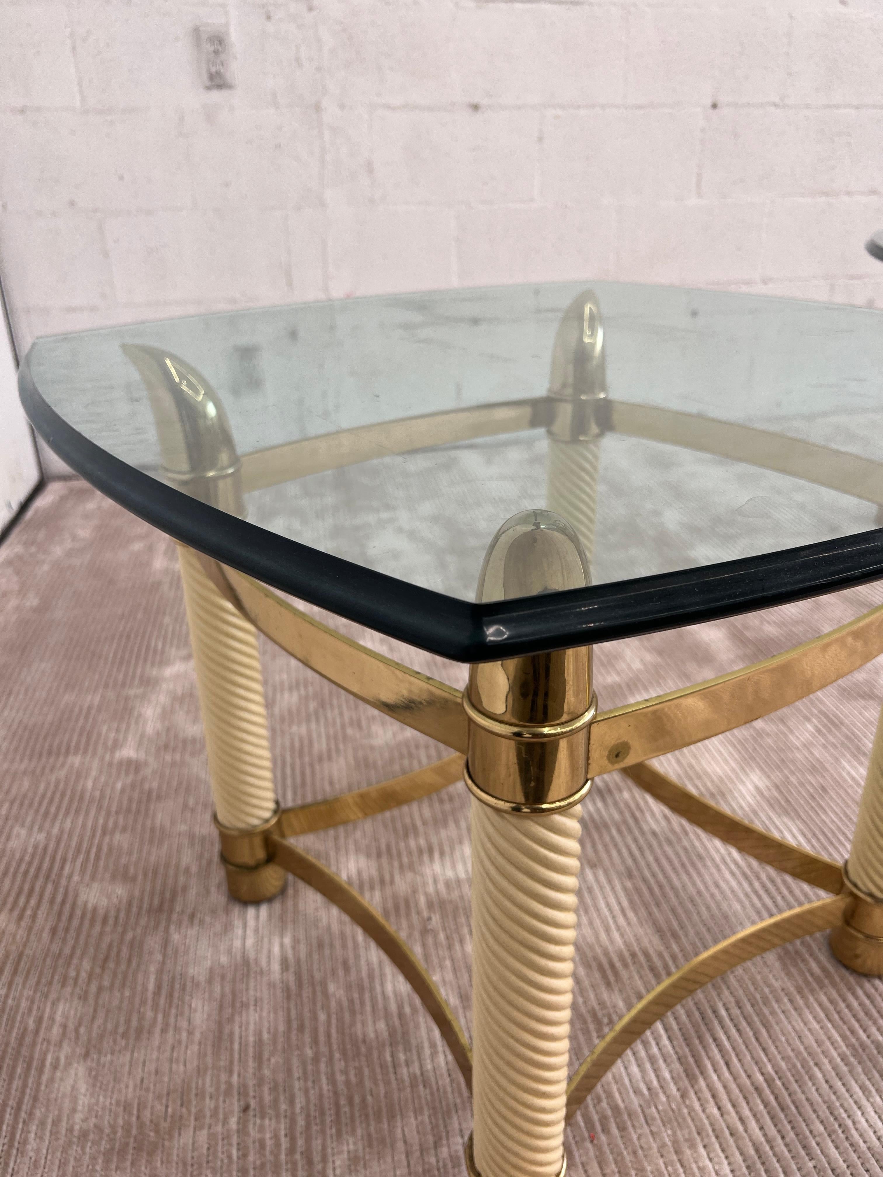 Late 20th Century Pair of 1970s Faux Elephant Tusk Side Table in Brass and Faux Horn in the style  For Sale