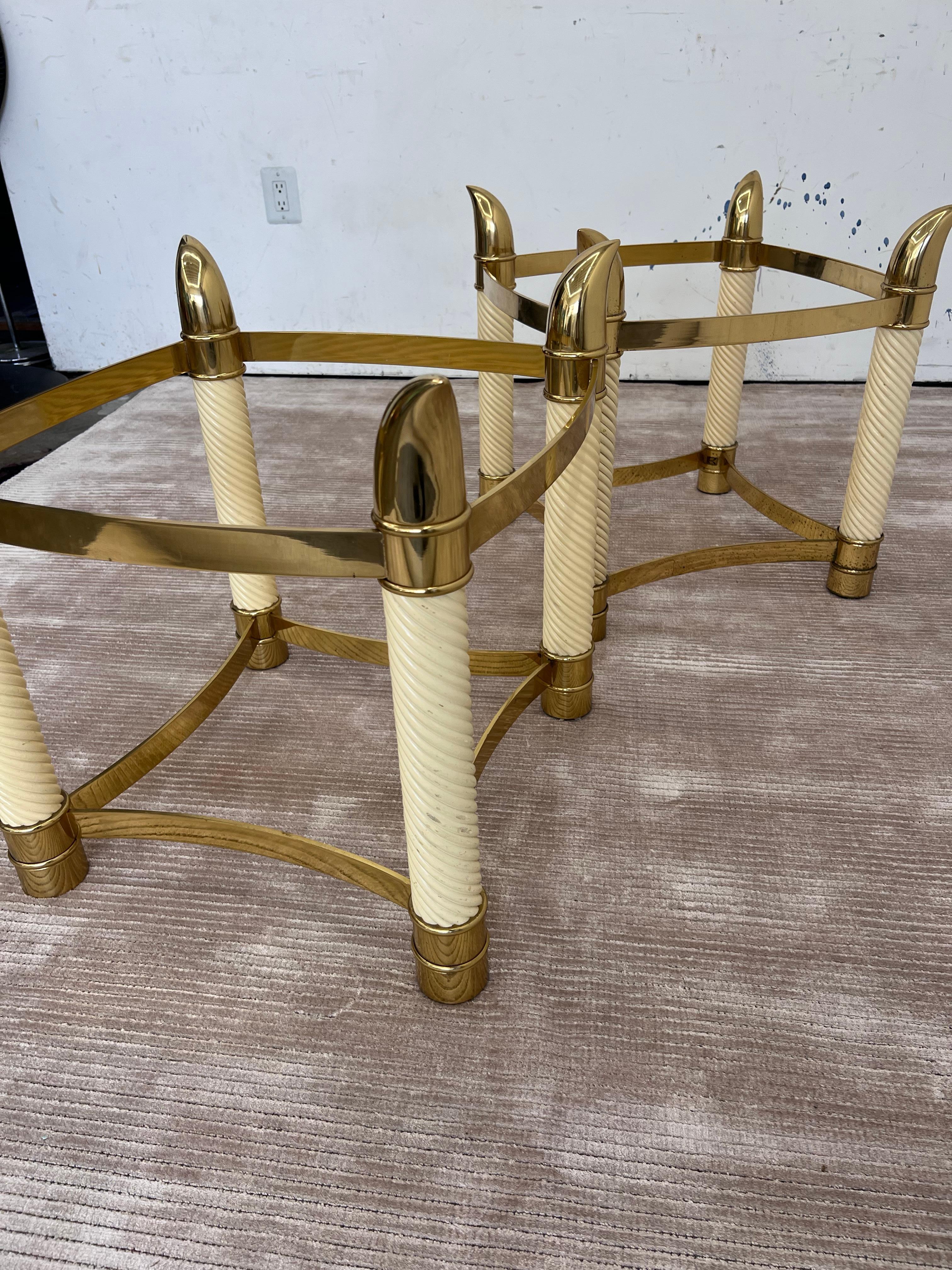 Pair of 1970s Faux Elephant Tusk Side Table in Brass and Faux Horn in the style  For Sale 2