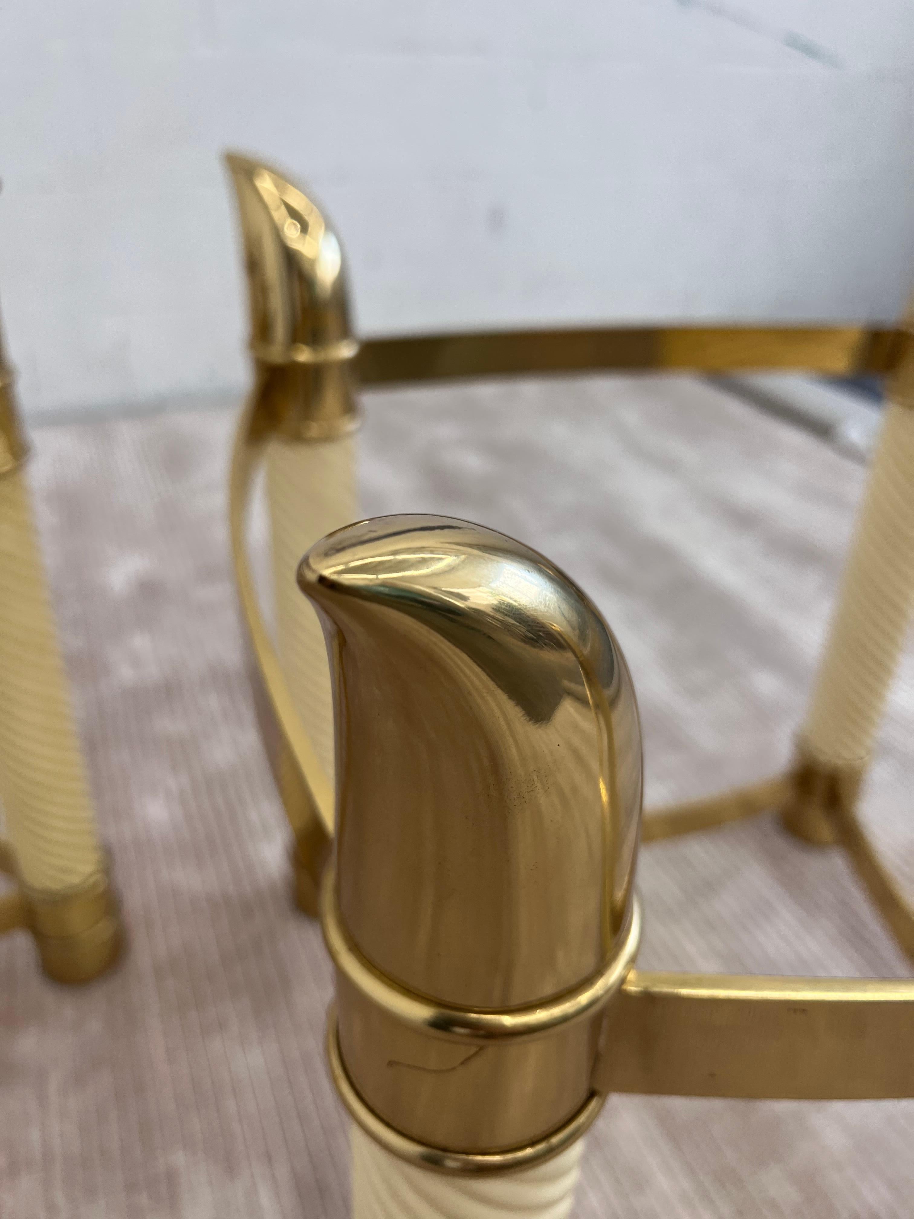 Pair of 1970s Faux Elephant Tusk Side Table in Brass and Faux Horn in the style  For Sale 3