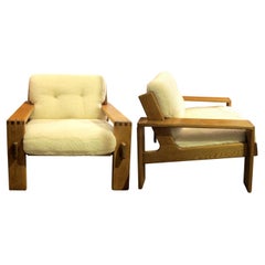 Pair of 1970s Finnish Oak Framed Armchairs Reupholstered in a Lamb Mix Fabric