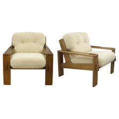 Pair of 1970s Finnish Oak Framed Armchairs Upholstered in a Lamb Mix Fabric