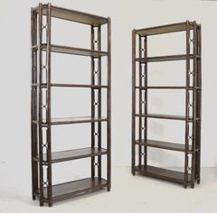 Pair of 1970s French Bamboo and Wood Étagères