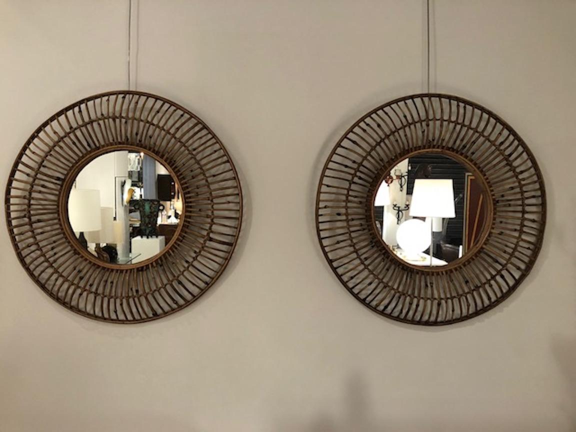 Pair of 1970s French bamboo mirrors.