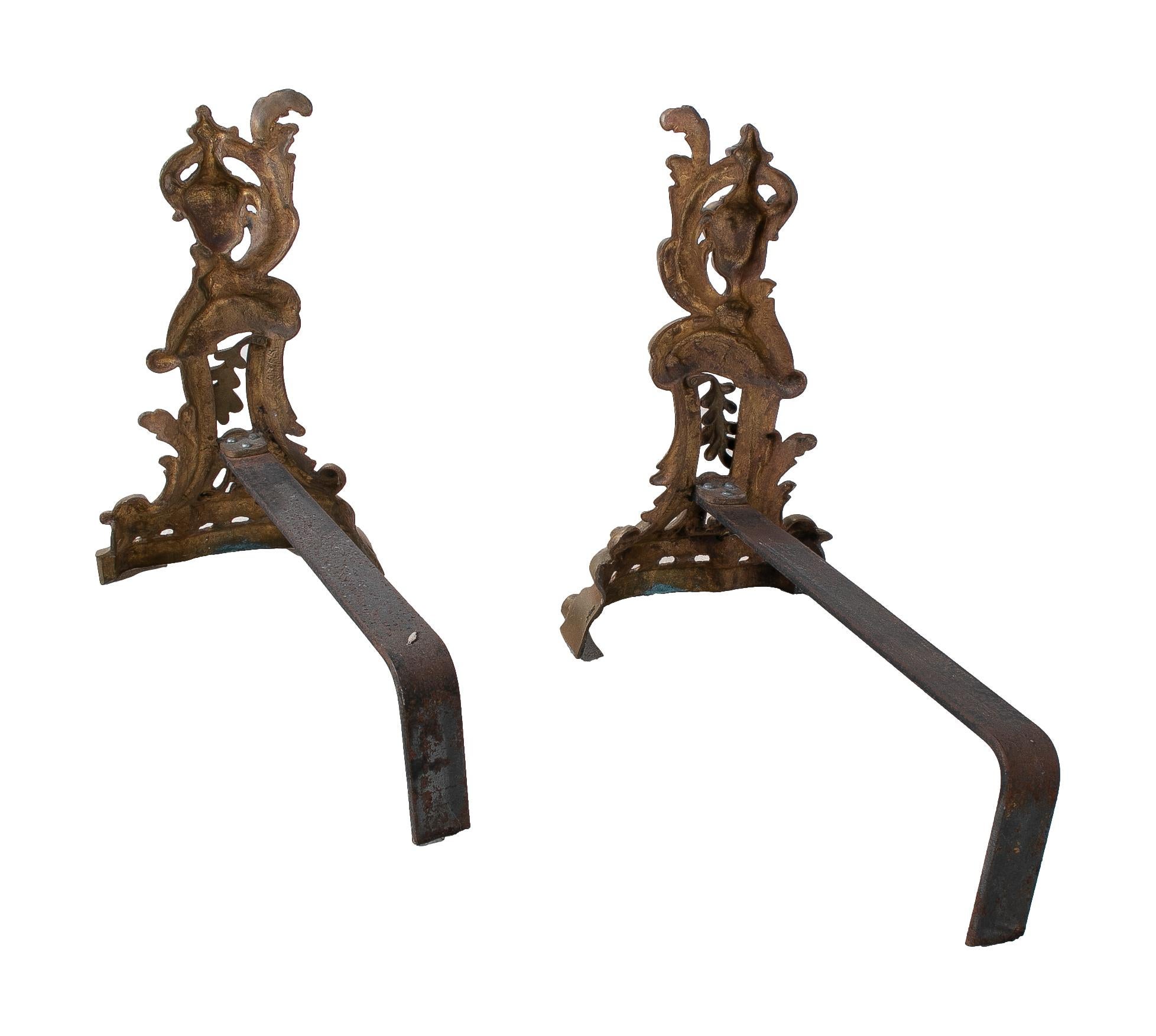 Pair of 1970s French Baroque Bronze Fireplace Dogs For Sale 2