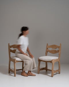 Pair of 1970s French Beige Oak Mid-Century Modern Chairs with Upholstered Seats