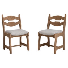 Pair of 1970s French Beige Oak Mid-Century Modern Chairs with Upholstered Seats