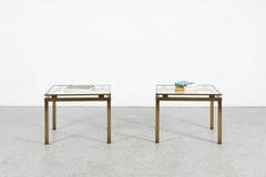 Pair of 1970s French Brass and Glass Side Tables, Guy Lefevre Style