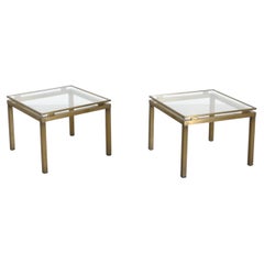 Pair of 1970s French Brass and Glass Side Tables, Guy Lefevre Style