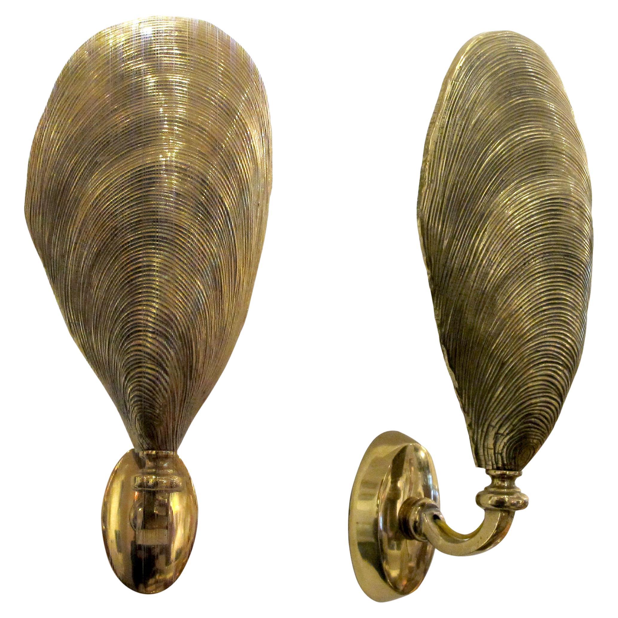 Pair of 1970s French Bronze Gold Gilded Mussel Wall Lights by Maison Jansen 