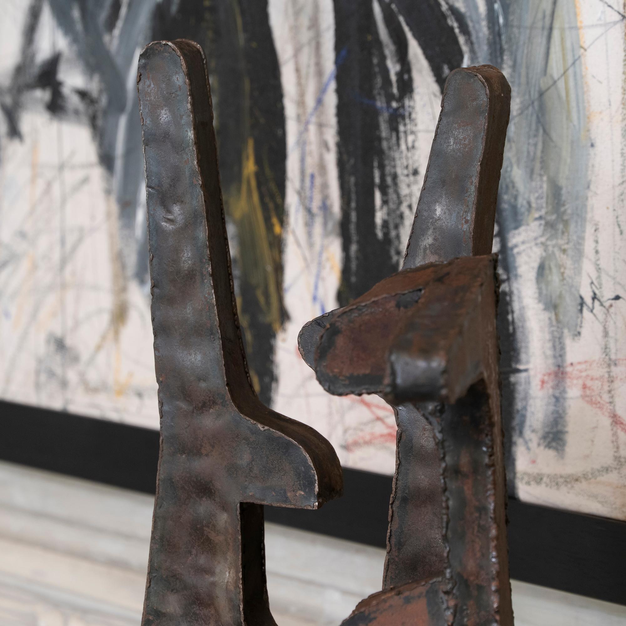 Pair of 1970s French Brutalist Steel Abstract Sculptures 10
