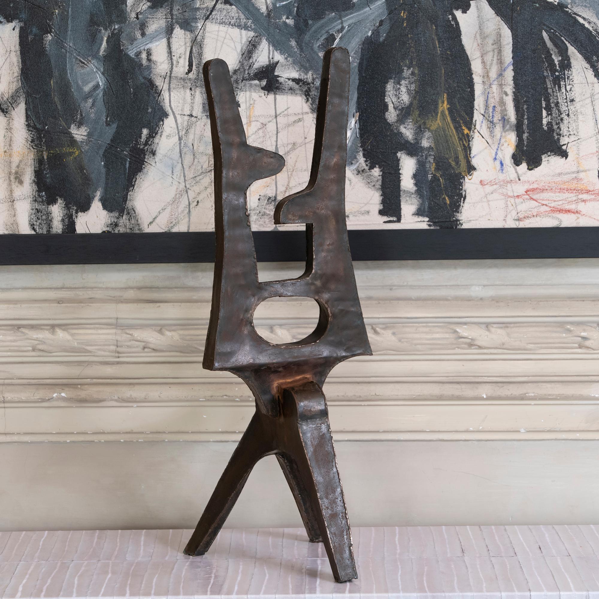1970s French Brutalist style abstract sculptures, perfect vintage condition and rusted patina, unknown artist, sold as a pair.

Measure tall sculpture cm 26 x 33 x  H 76
Measure medium sculpture cm 24 x 32 x  H66.
 