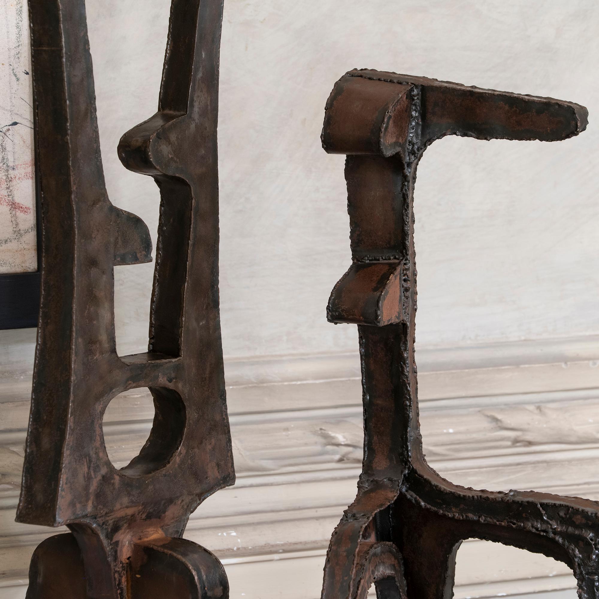 Metalwork Pair of 1970s French Brutalist Steel Abstract Sculptures