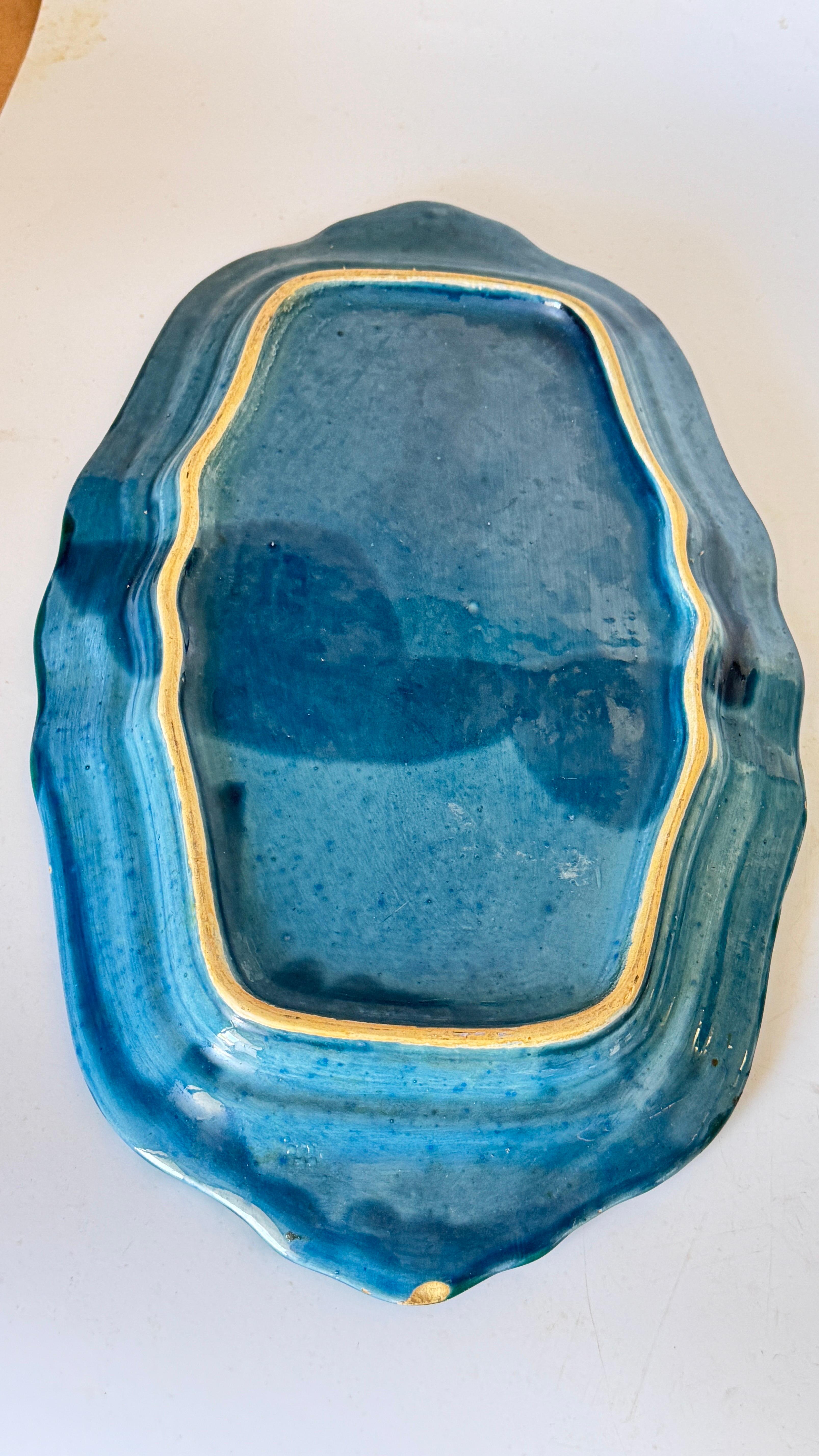 Coppia di piatti da portata in ceramica francese degli anni '70, design del bordo a strati, verde, giallo In condizioni buone in vendita a Auribeau sur Siagne, FR