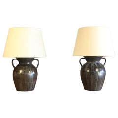 Pair of 1970s French Ceramic Vase Lamps
