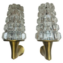 Pair of 1970s French Crystal Othr Mid Century Wall Lamps