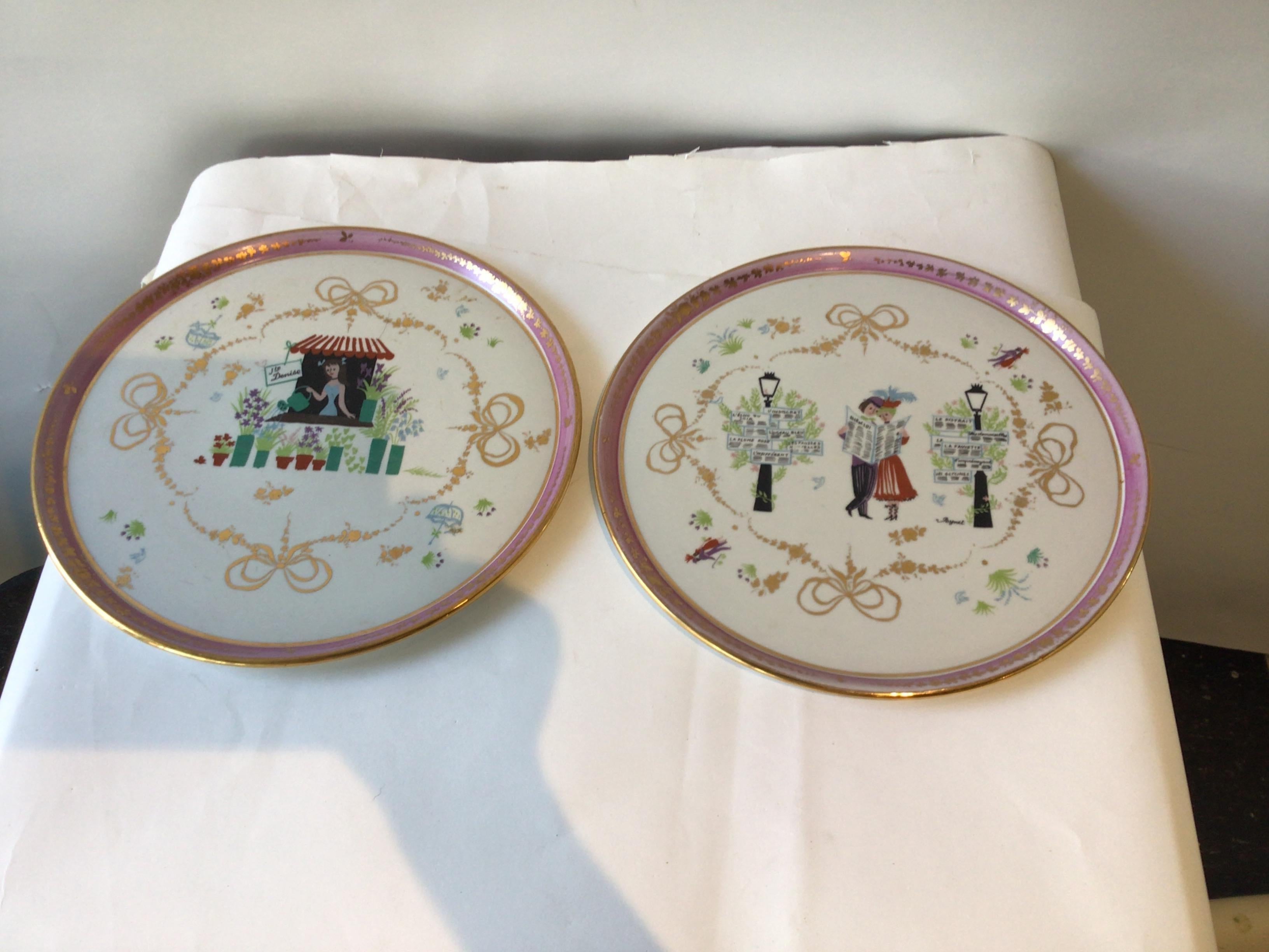 Pair of Raymond Peynet Limoges serving dishes. Made in France for Saks Fifth Avenue.