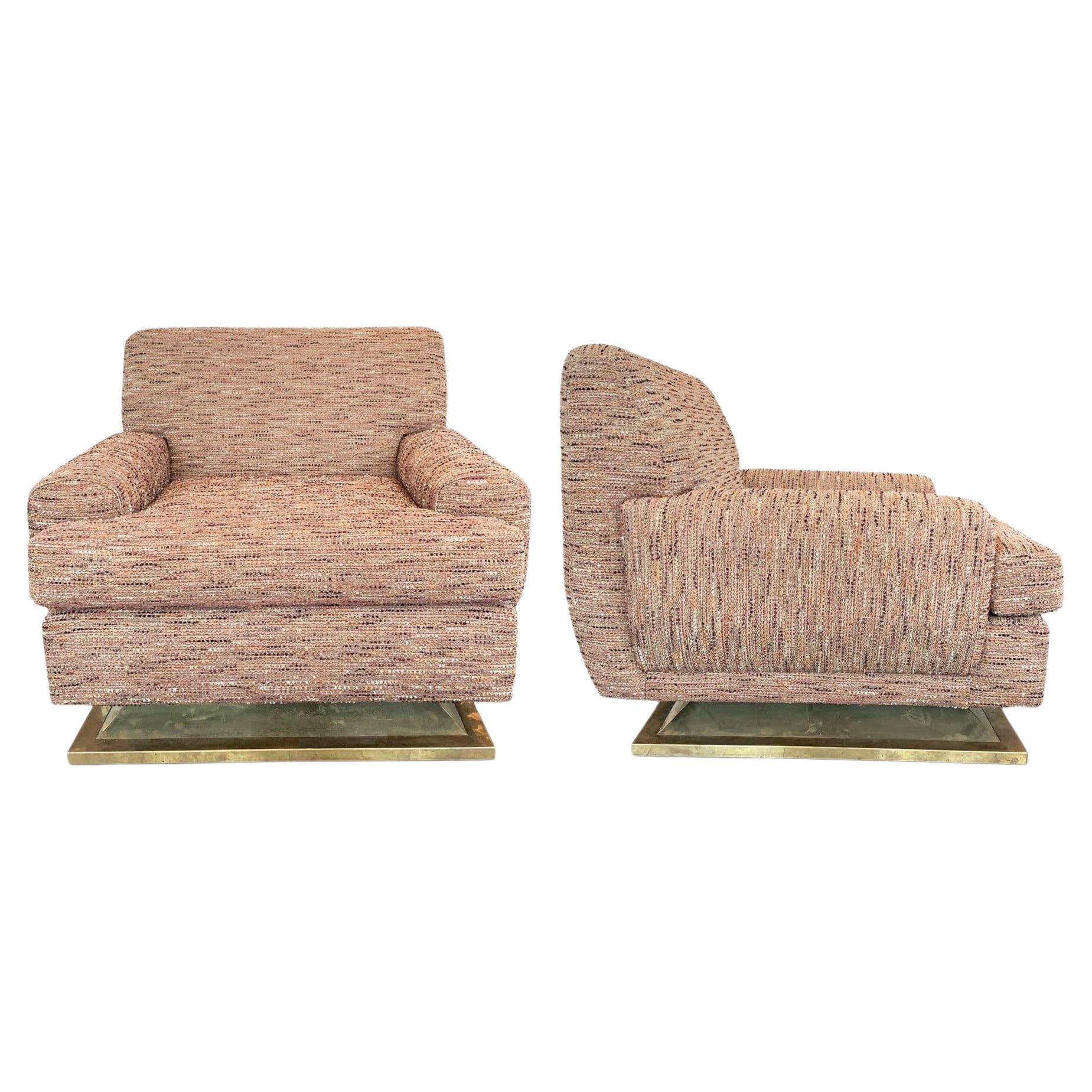 Pair of 1970's French Lounge Chairs in Tweed For Sale