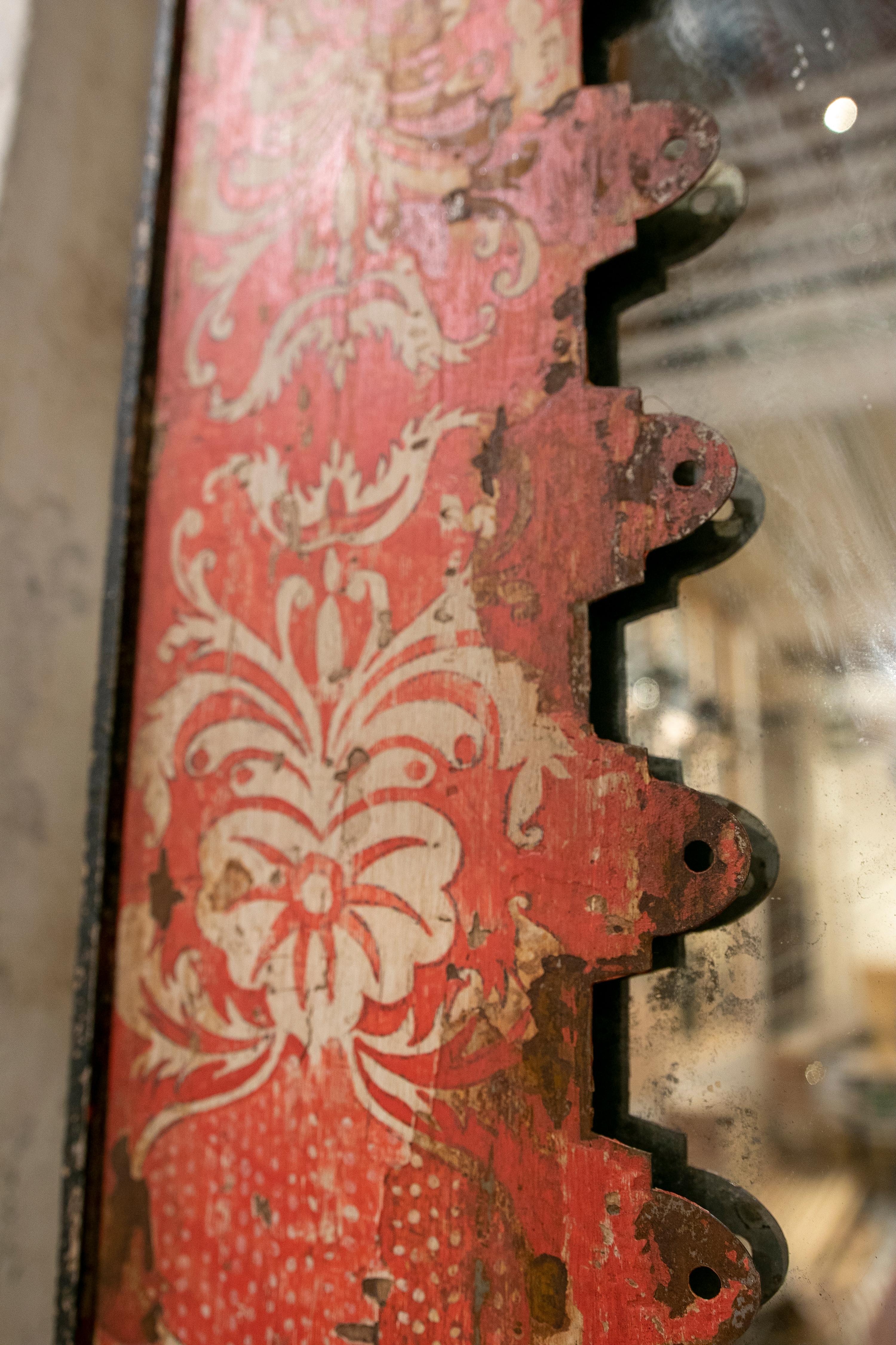 Pair of 1970s French Painted Iron Wall Mirrors in Red Color For Sale 1