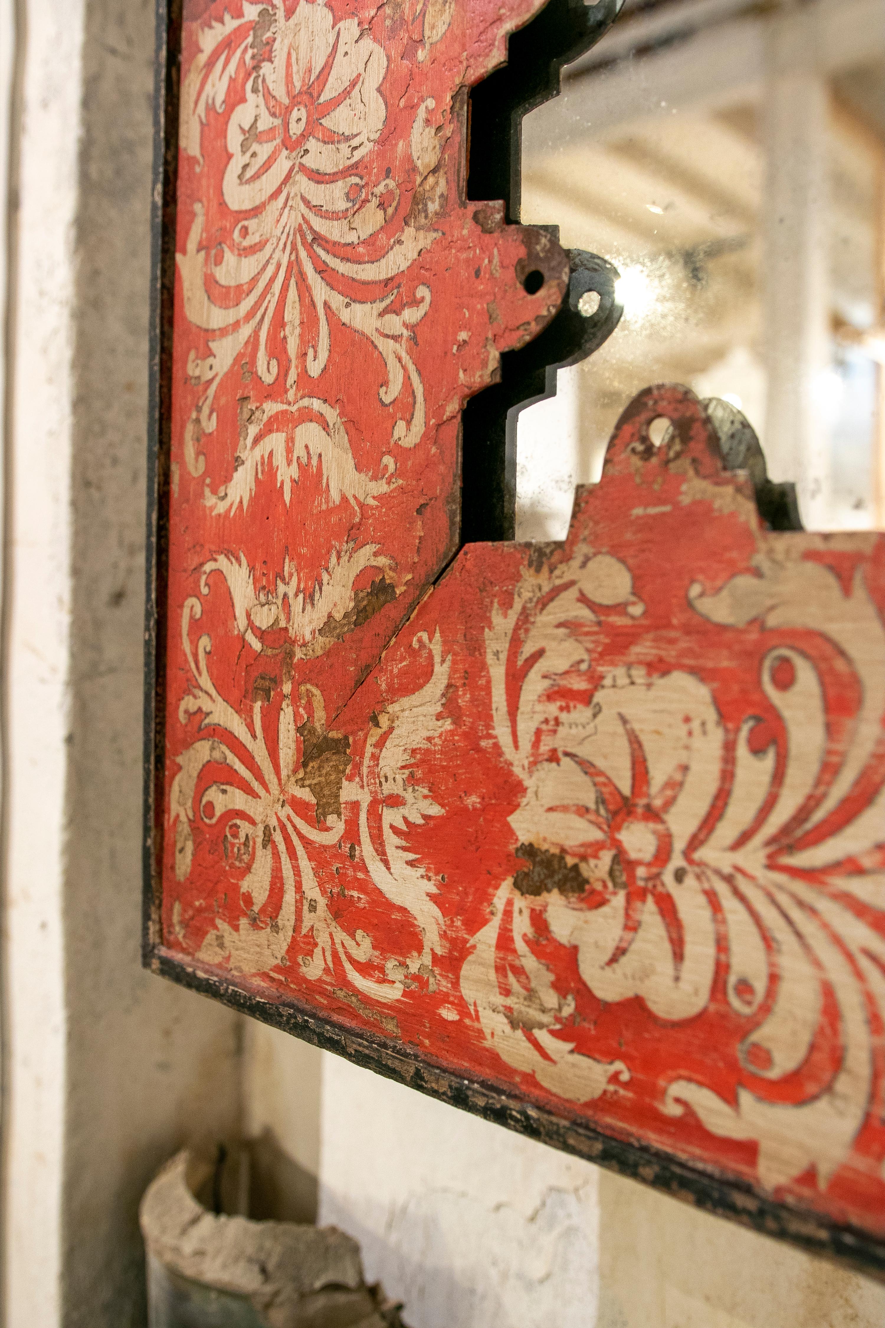 Pair of 1970s French Painted Iron Wall Mirrors in Red Color For Sale 2