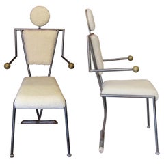 Pair of 1970s French Structural Metal Occasional Chairs Newly Upholstered