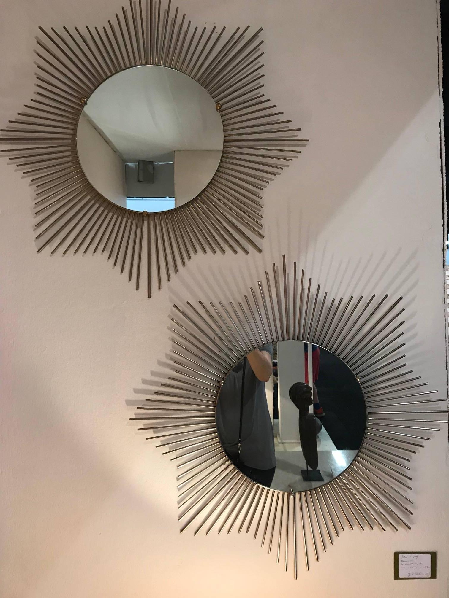 Mid-Century Modern Pair of 1970s French Sunburst Mirror