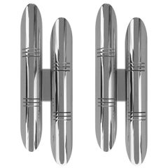 Pair of 1970s French Tubular Chrome Wall Sconces
