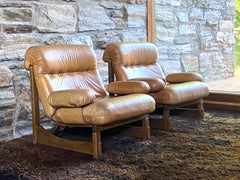 Pair of 1970's German Brutalist oak and leather lounge chairs - Carl Straub