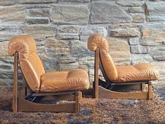 Pair of 1970's German Brutalist oak and leather lounge chairs - Carl Straub