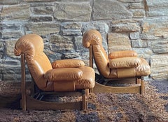 Paire de fauteuils de salon en chêne et cuir de style brutaliste allemand des années 1970 - Carl Straub