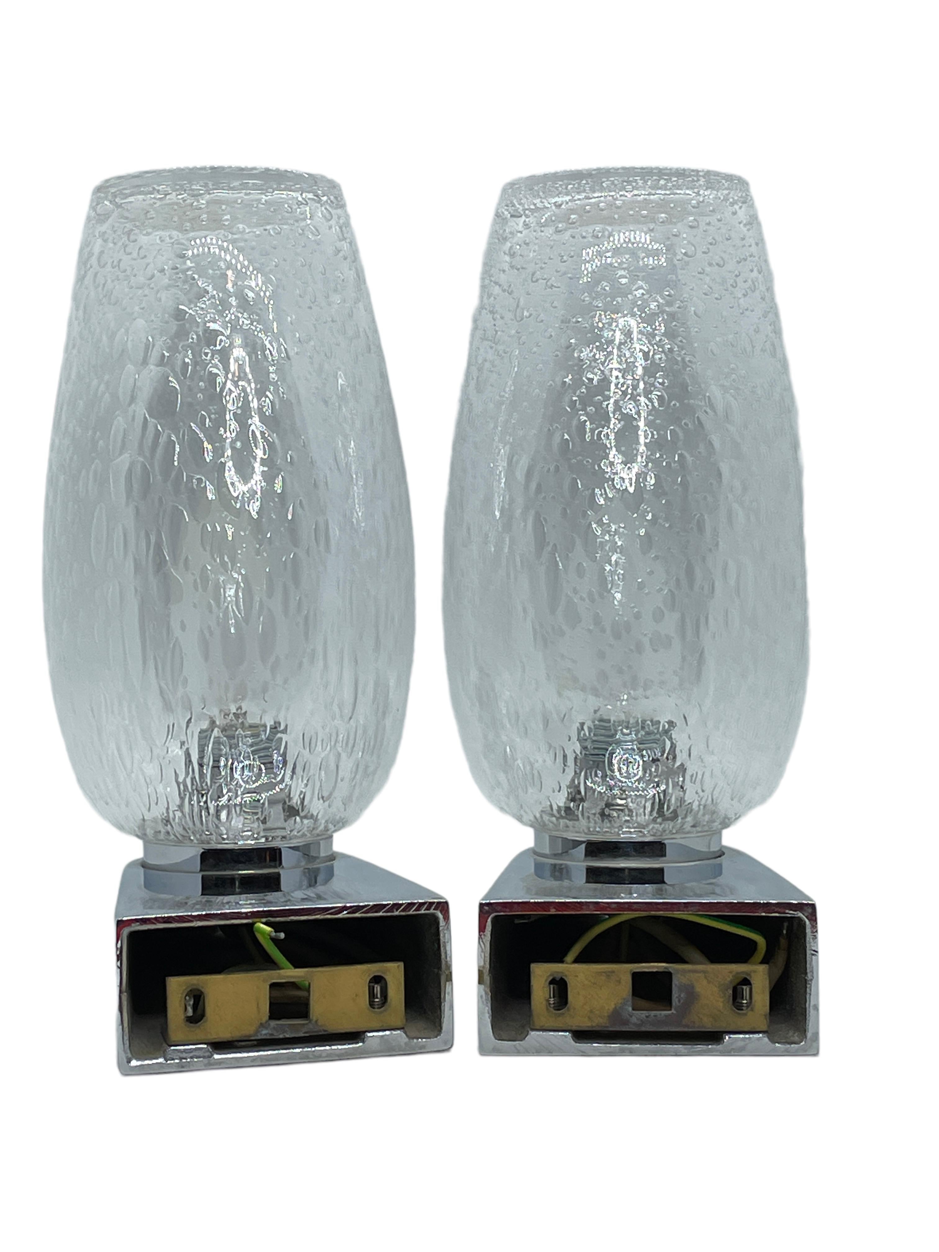 Pair of 1970s German Bubble Glass and Chrome Sconces, Vintage Mid-Century Modern For Sale 5