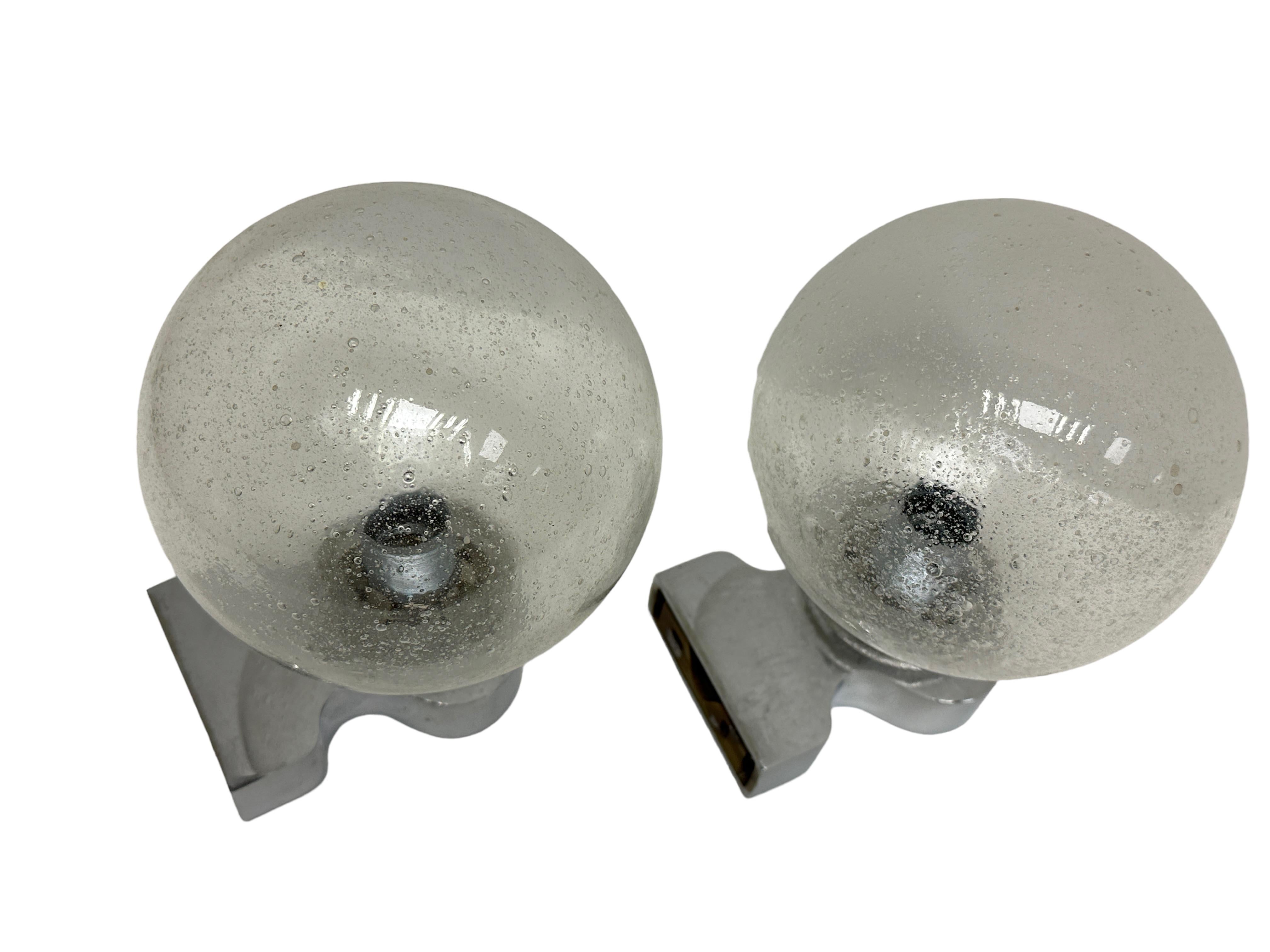 Pair of 1970s German Bubble Glass and Chrome Sconces, Vintage Mid-Century Modern 5