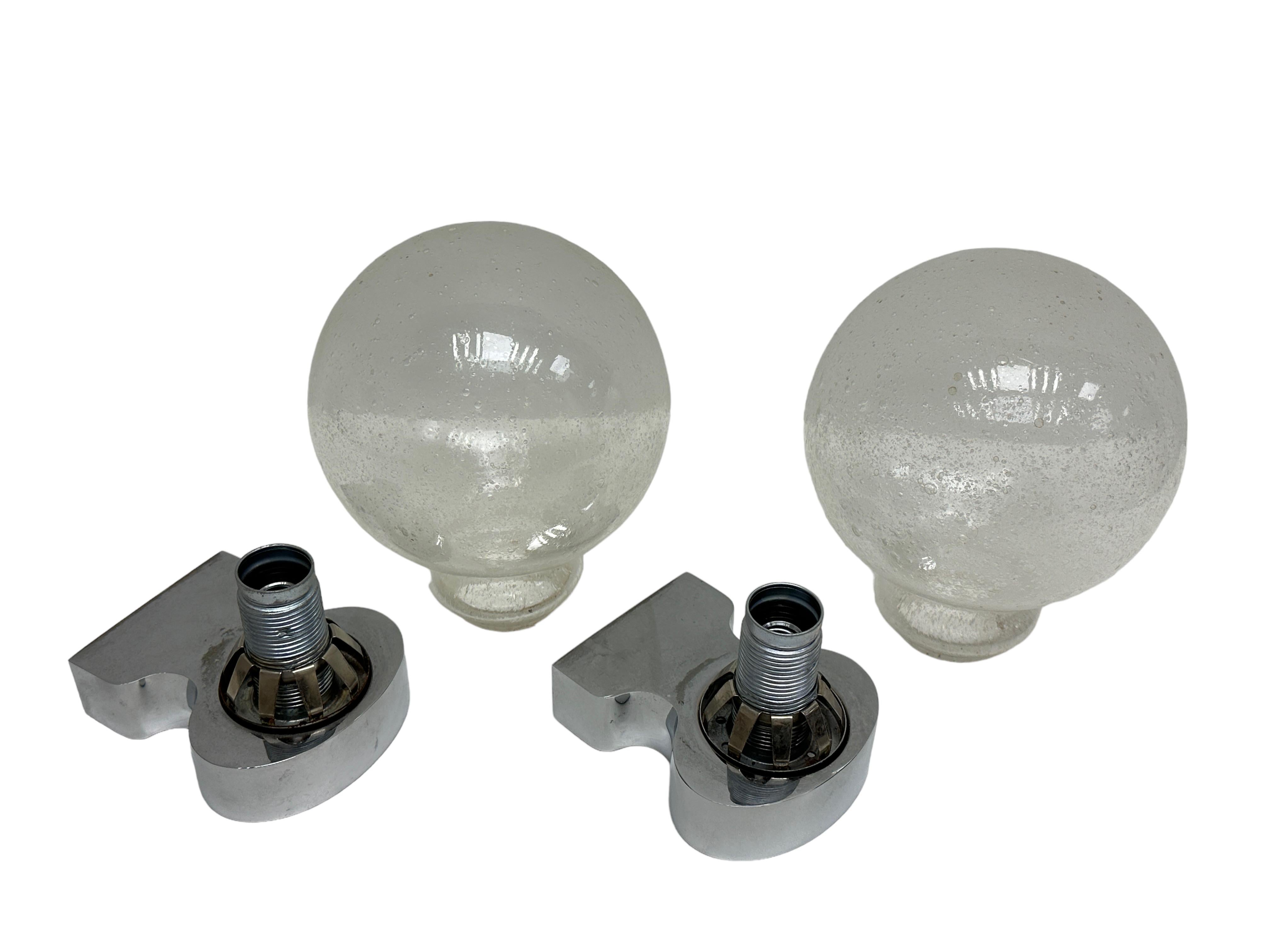 Pair of 1970s German Bubble Glass and Chrome Sconces, Vintage Mid-Century Modern 6
