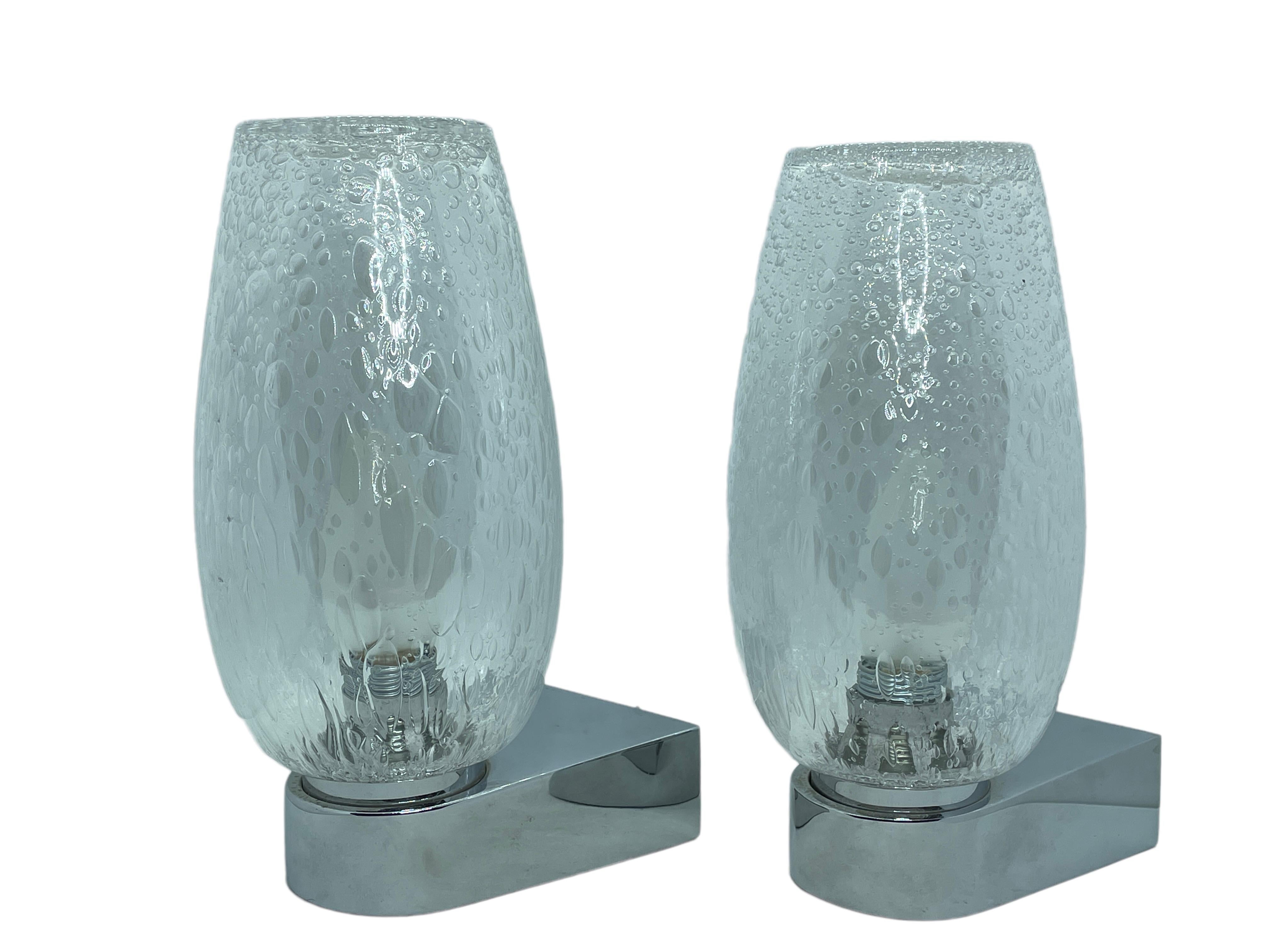 Pair of 1970s German Bubble Glass and Chrome Sconces, Vintage Mid-Century Modern In Good Condition For Sale In Nuernberg, DE