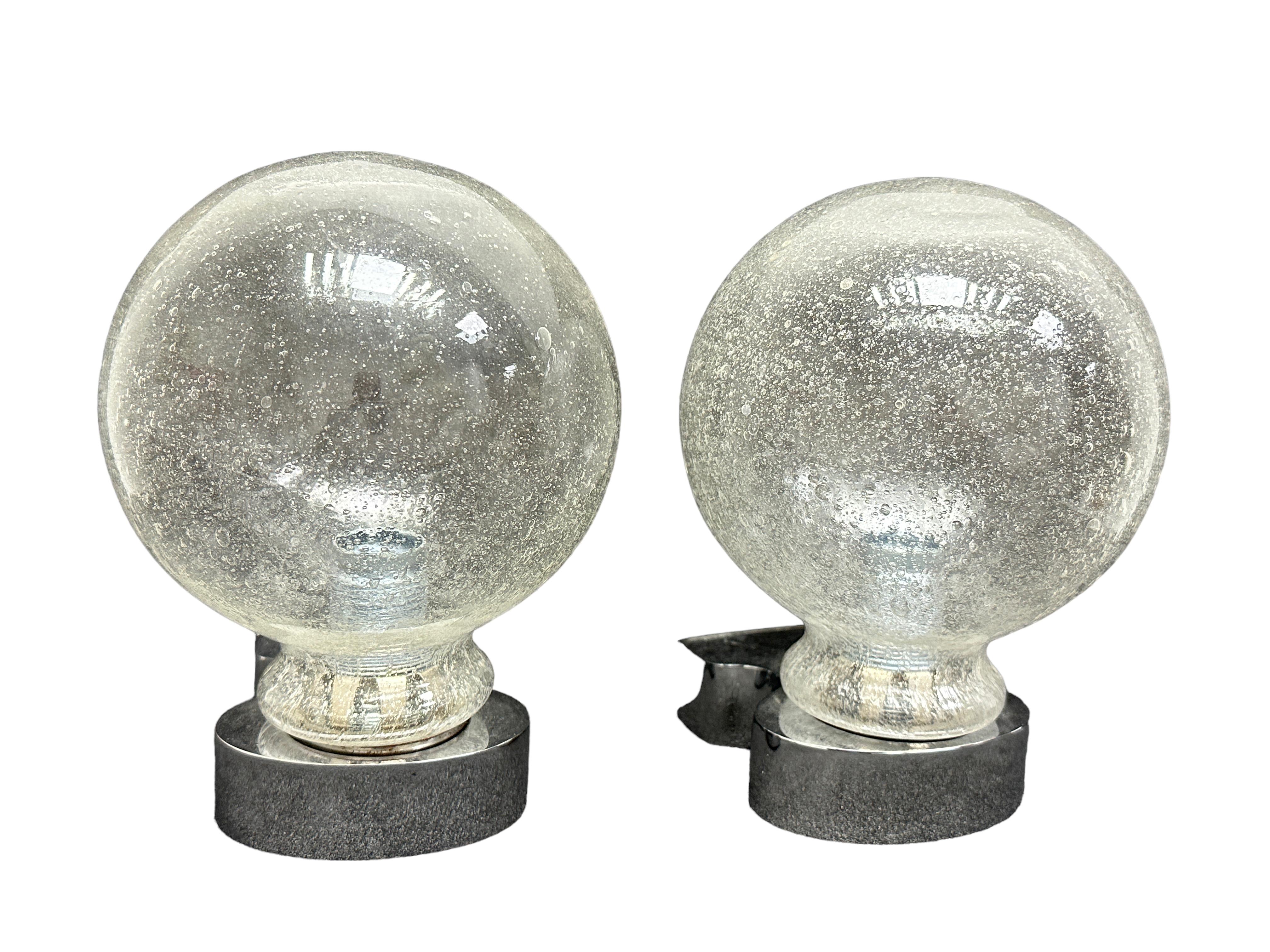 Pair of 1970s German Bubble Glass and Chrome Sconces, Vintage Mid-Century Modern In Good Condition In Nuernberg, DE