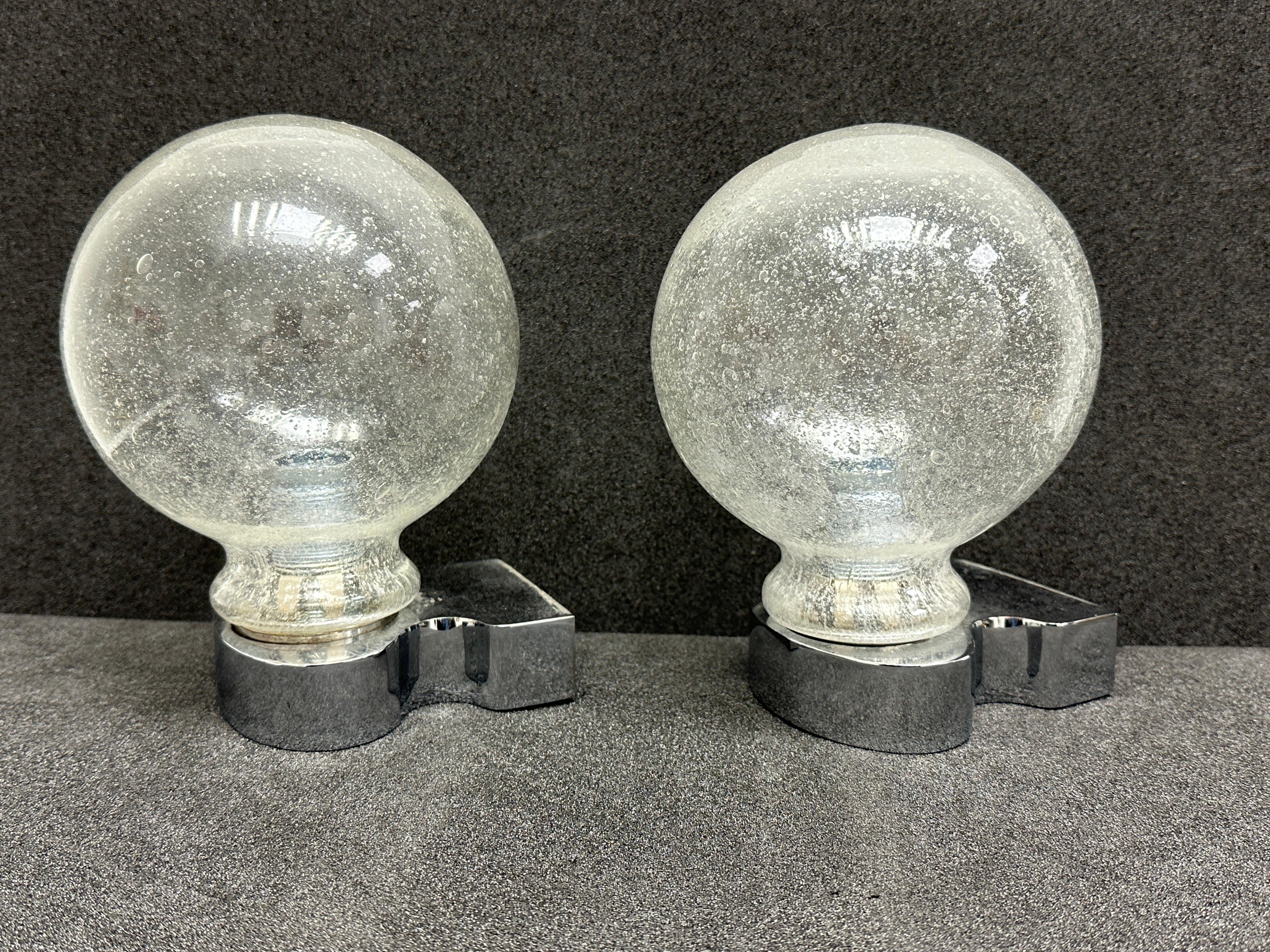 Late 20th Century Pair of 1970s German Bubble Glass and Chrome Sconces, Vintage Mid-Century Modern