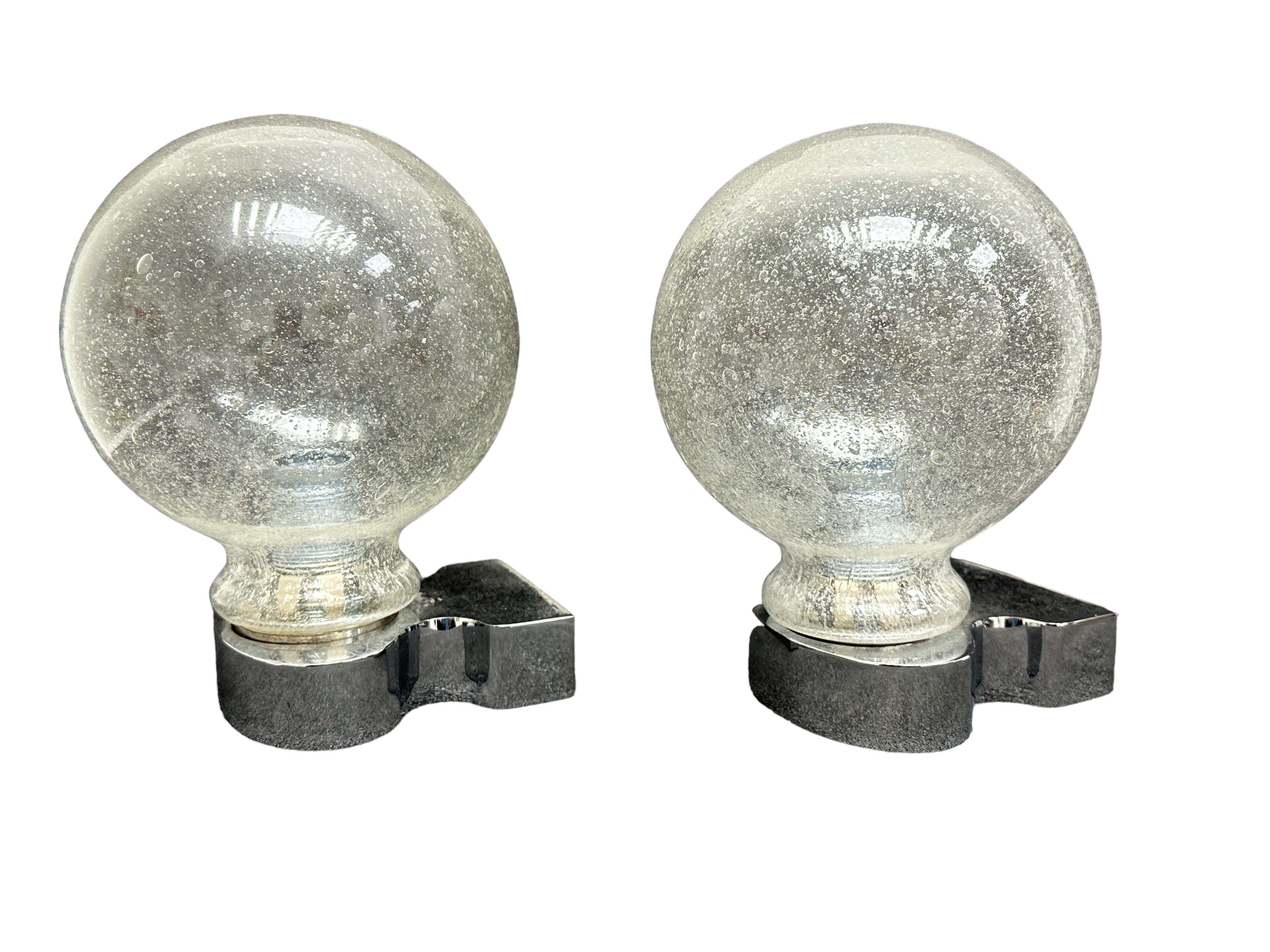 Metal Pair of 1970s German Bubble Glass and Chrome Sconces, Vintage Mid-Century Modern