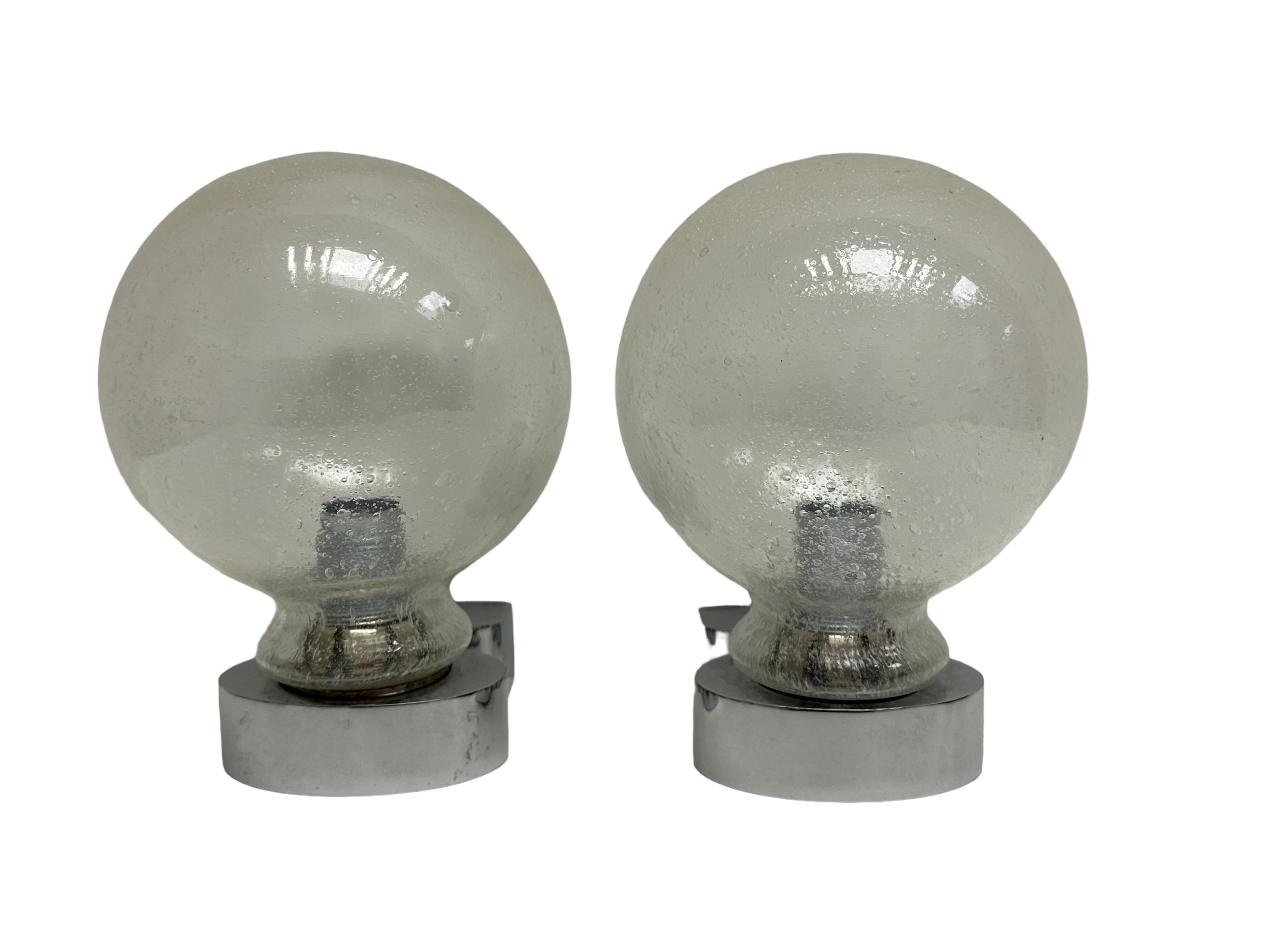 Pair of 1970s German Bubble Glass and Chrome Sconces, Vintage Mid-Century Modern 1