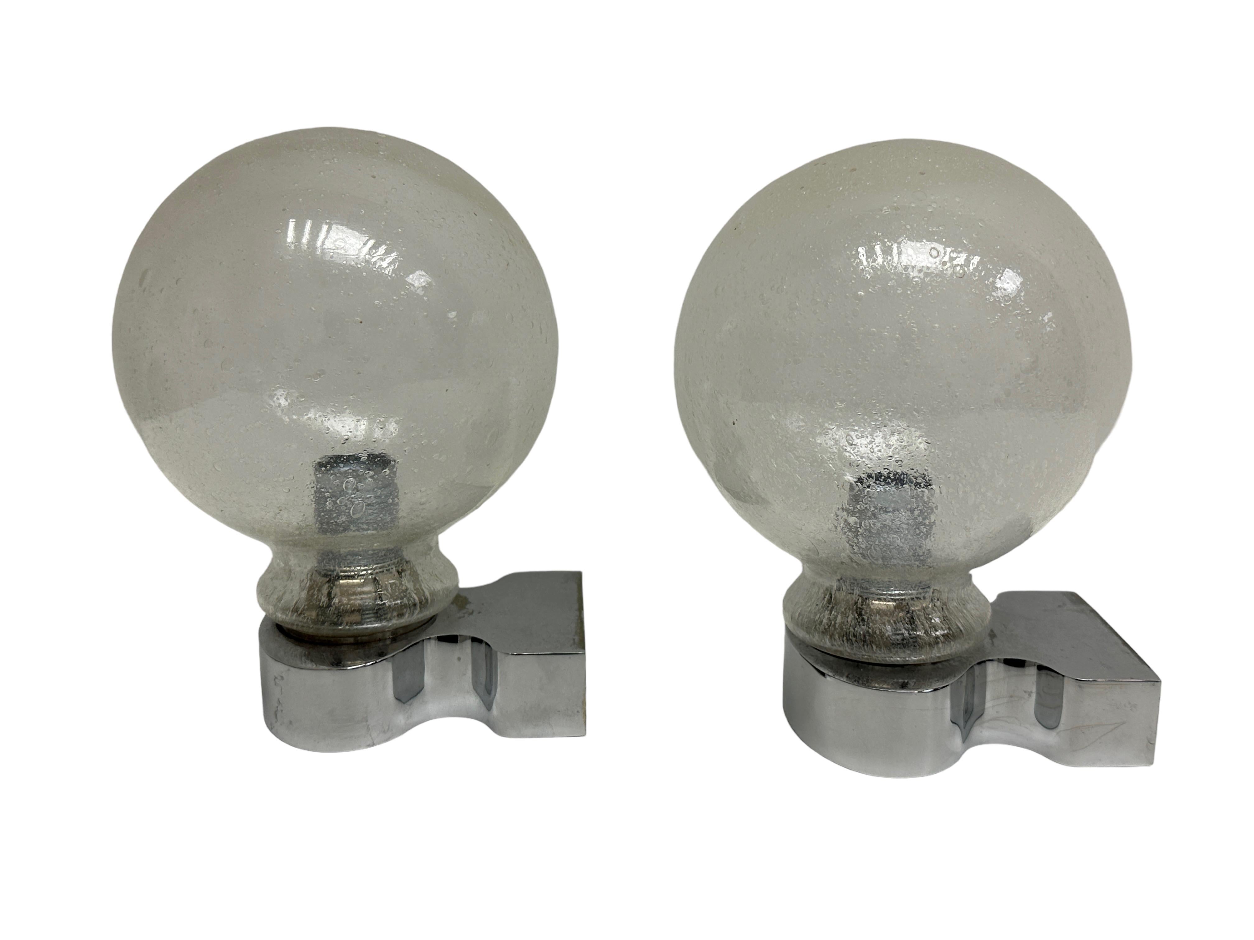 Pair of 1970s German Bubble Glass and Chrome Sconces, Vintage Mid-Century Modern 2