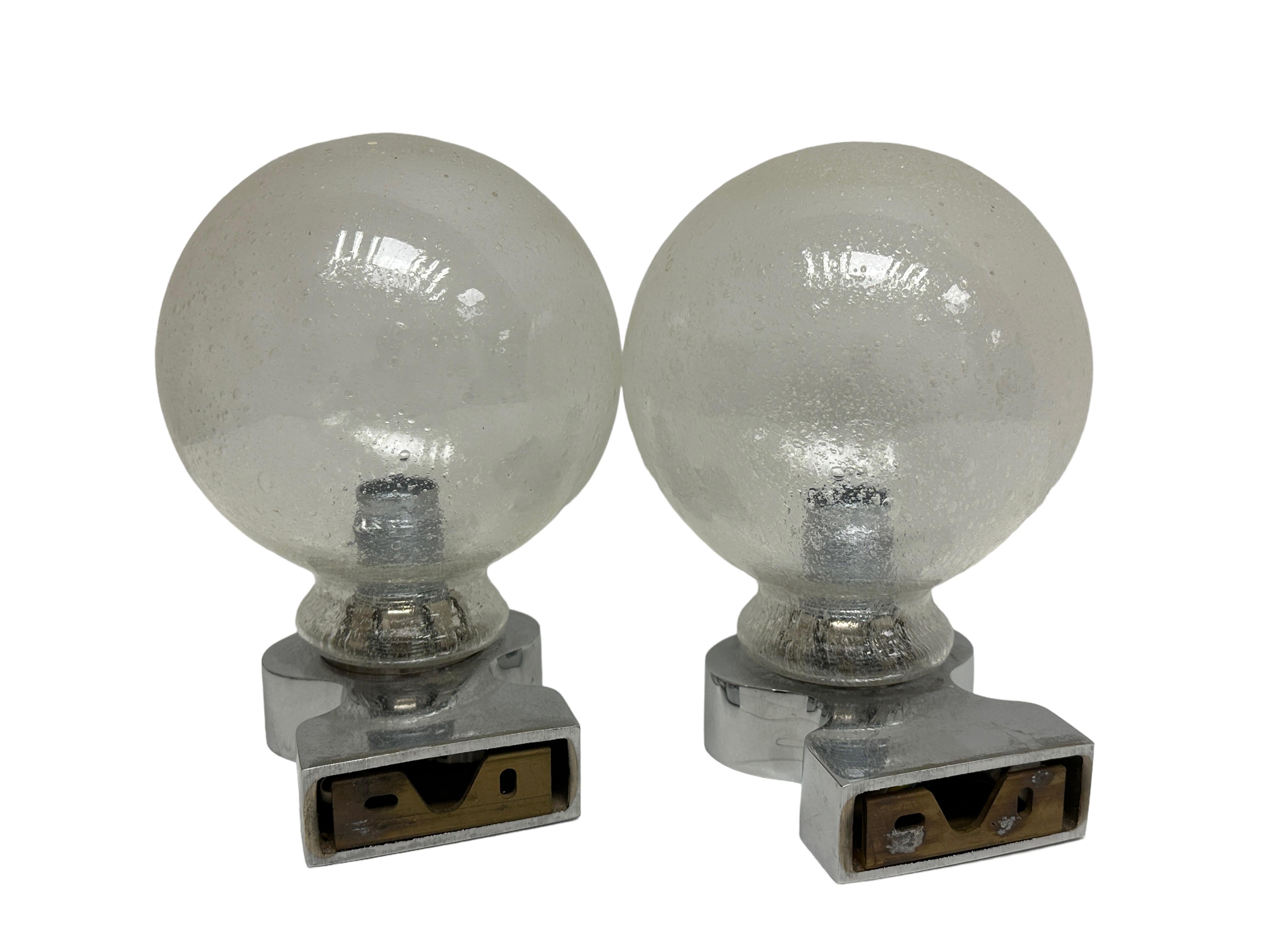 Pair of 1970s German Bubble Glass and Chrome Sconces, Vintage Mid-Century Modern 3