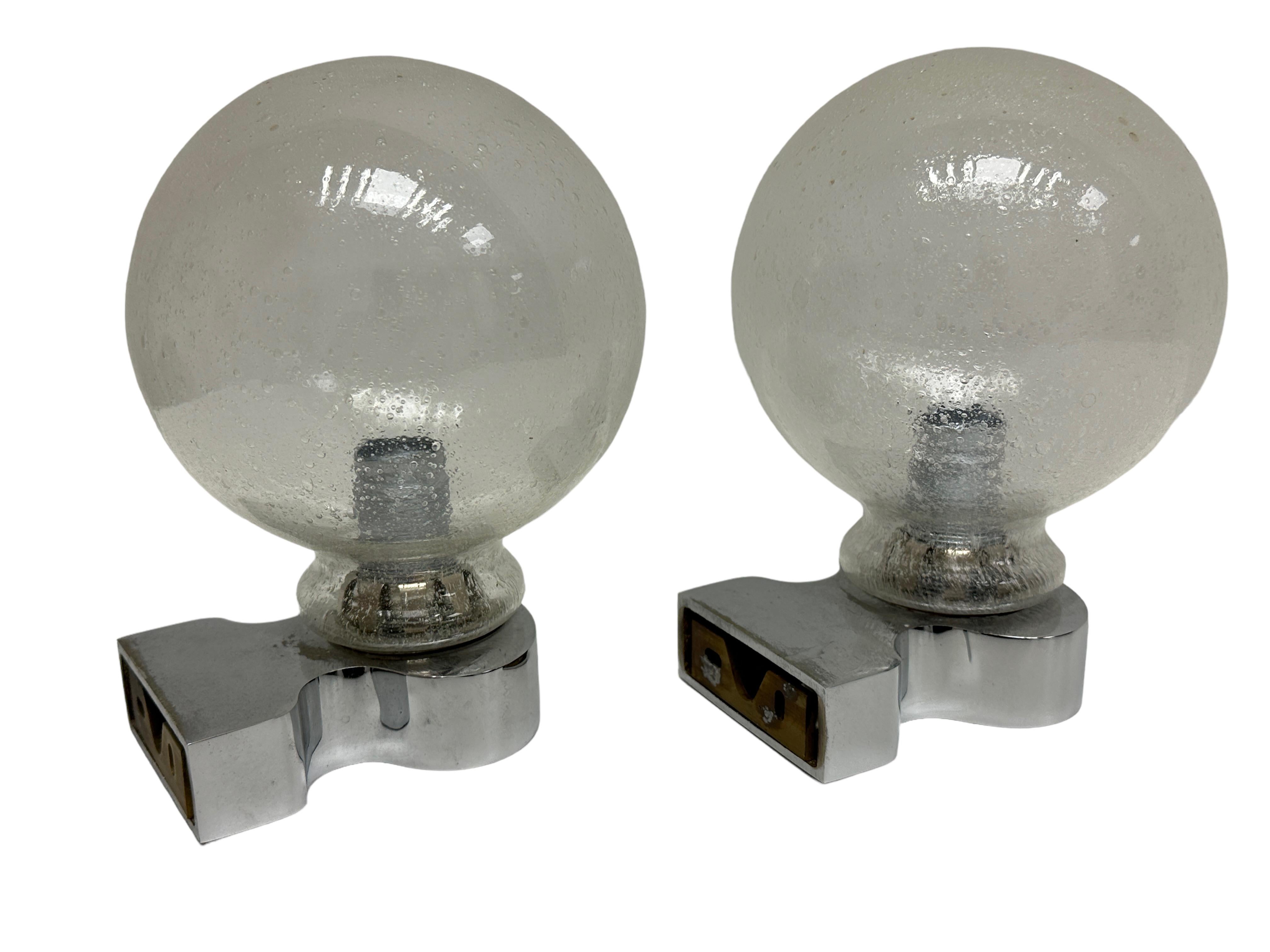 Pair of 1970s German Bubble Glass and Chrome Sconces, Vintage Mid-Century Modern 4