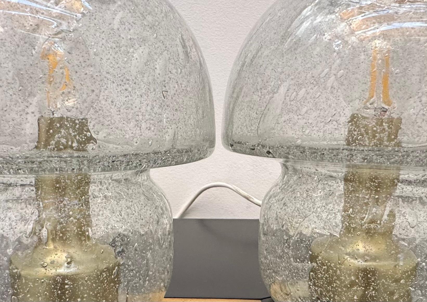 Pair of 1970s German Doria Leuchten Bubbled Glass Bulbous Table Bedside Lamps 5