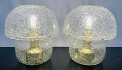 Pair of 1970s German Doria Leuchten Bubbled Glass Bulbous Table Bedside Lamps