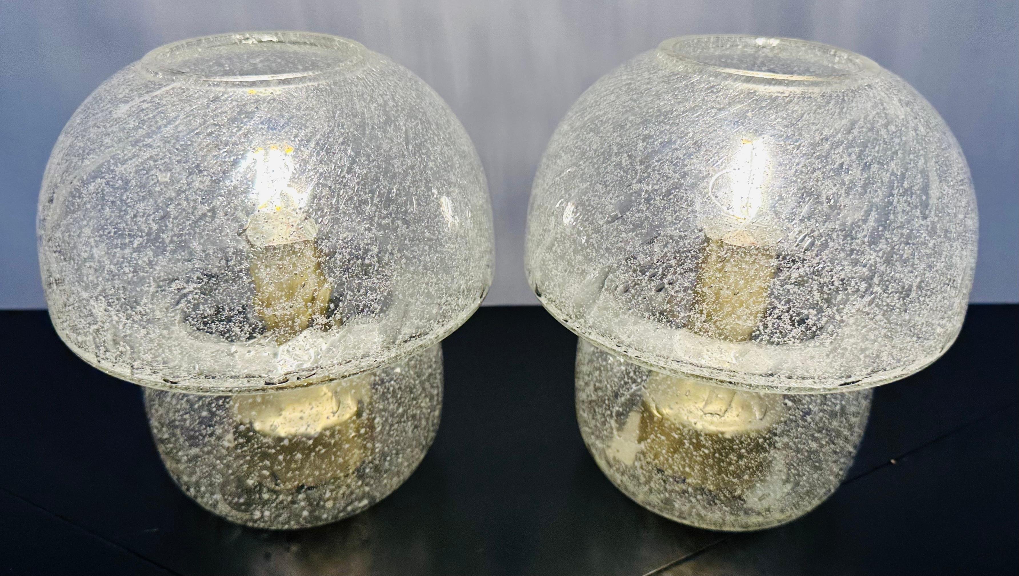Space Age Pair of 1970s German Doria Leuchten Bubbled Glass Bulbous Table Bedside Lamps