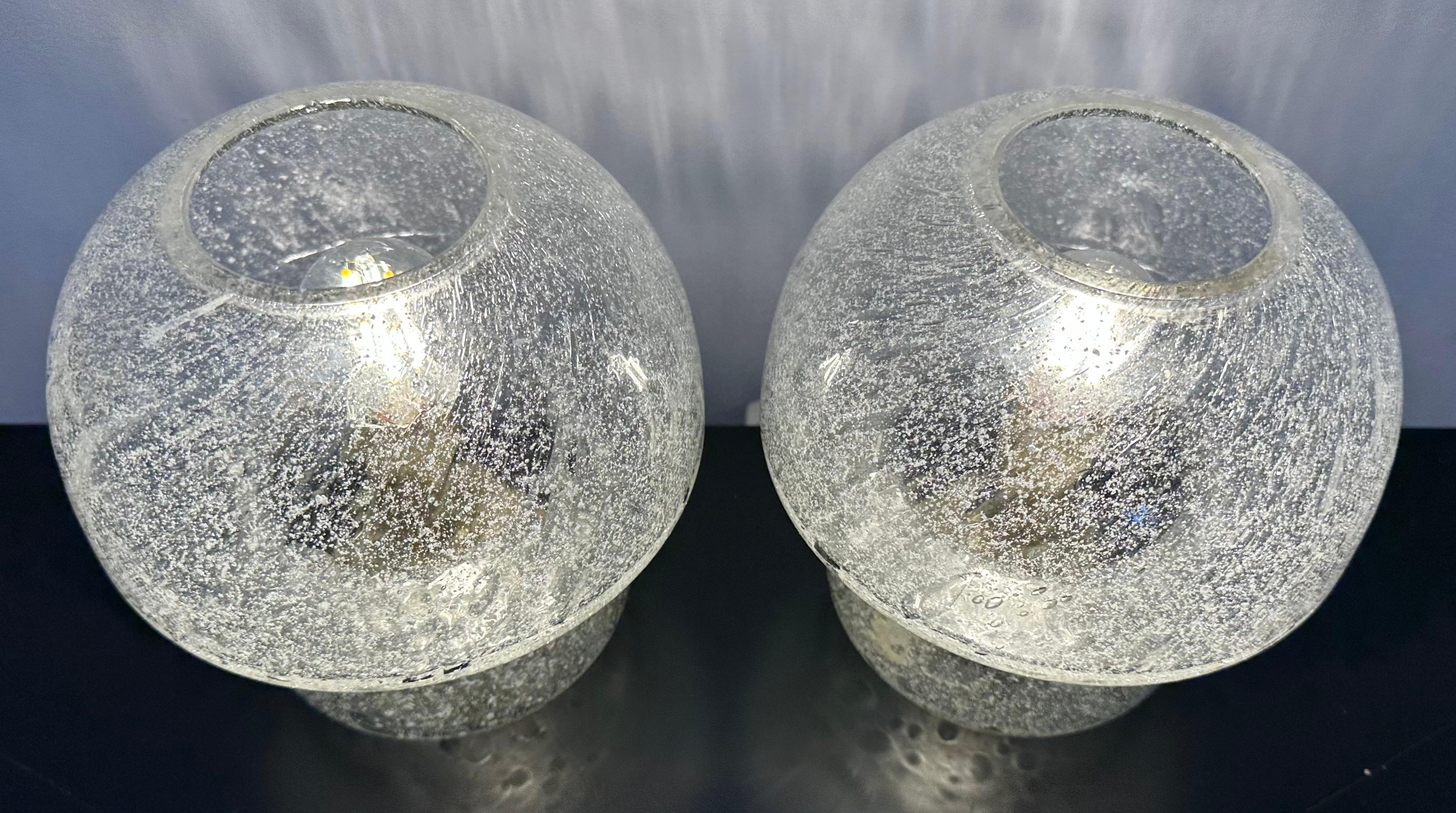 20th Century Pair of 1970s German Doria Leuchten Bubbled Glass Bulbous Table Bedside Lamps
