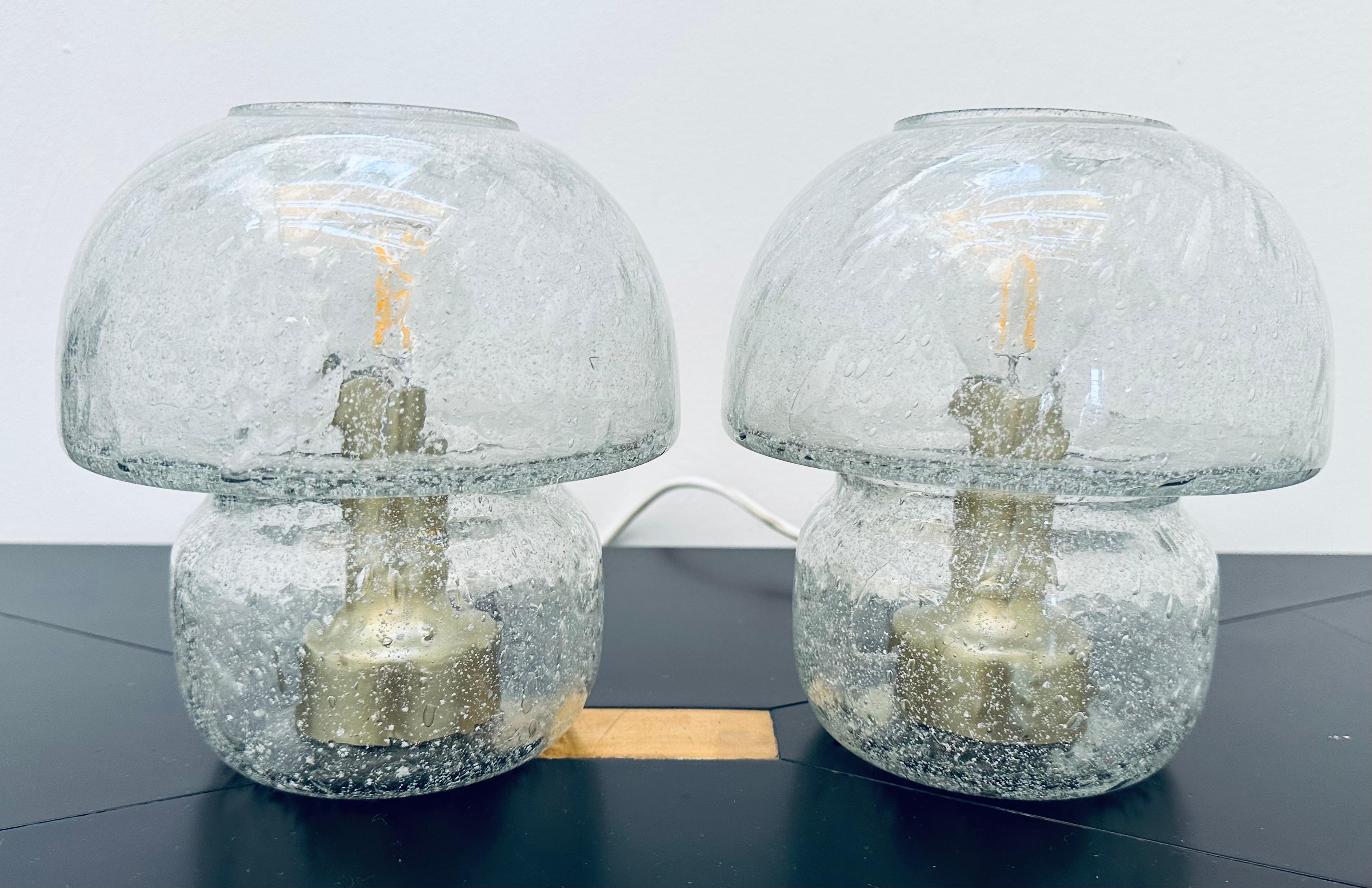 Pair of 1970s German Doria Leuchten Bubbled Glass Bulbous Table Bedside Lamps 2