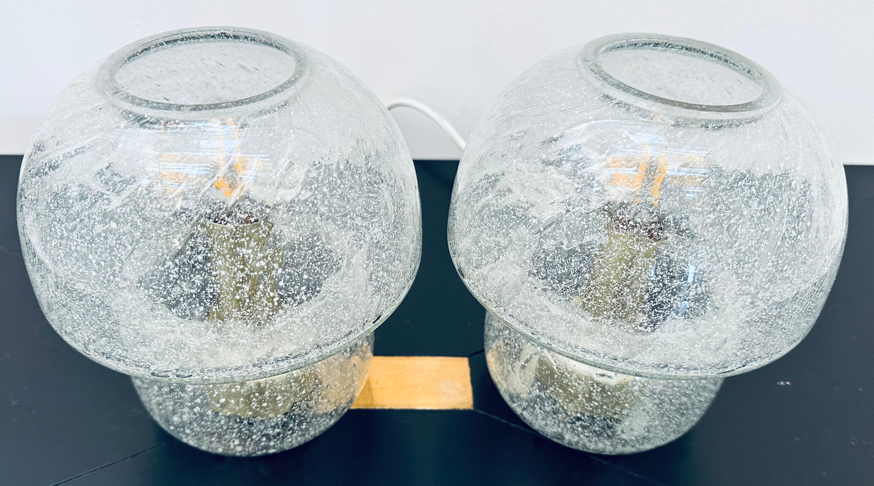 Pair of 1970s German Doria Leuchten Bubbled Glass Bulbous Table Bedside Lamps 4