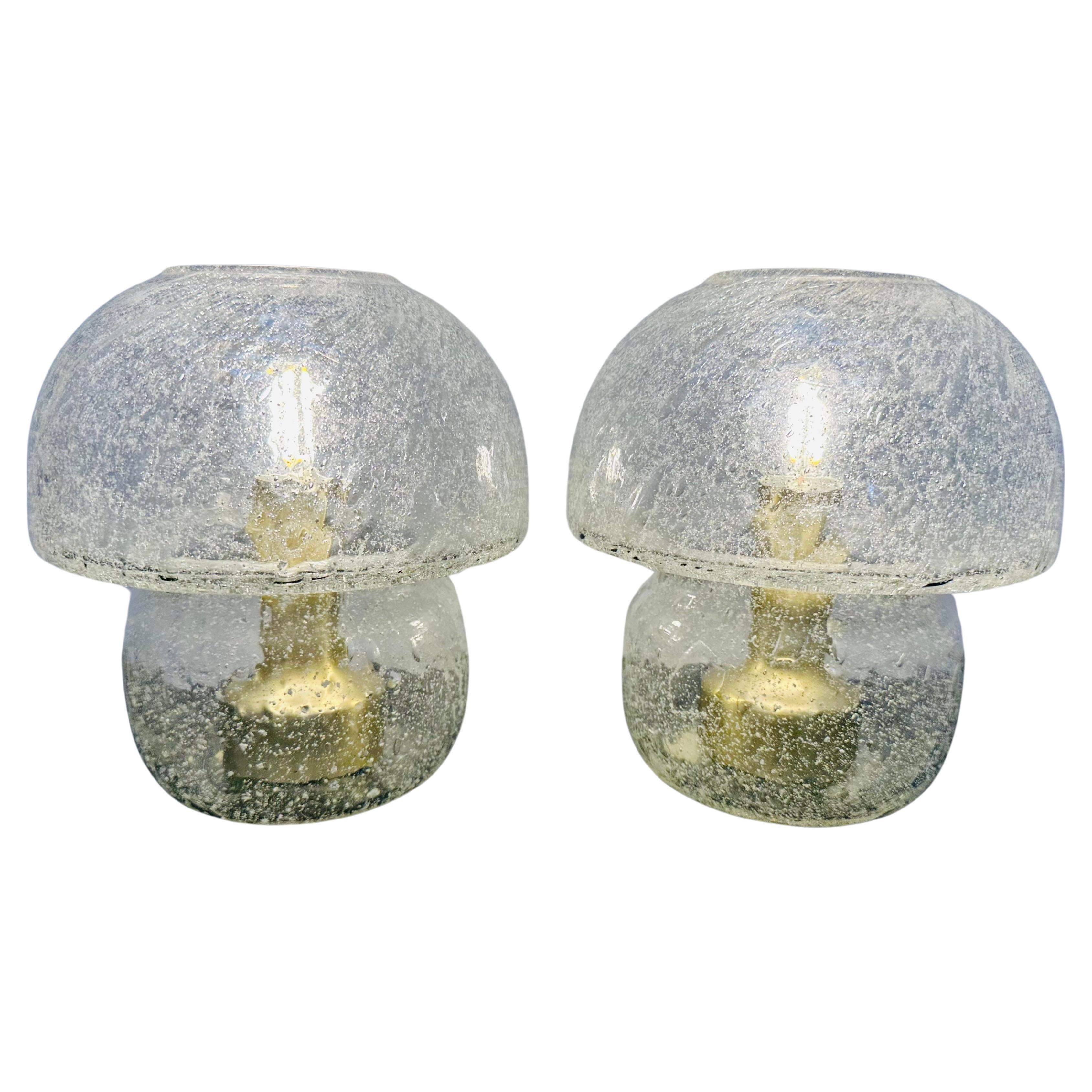 Pair of 1970s German Doria Leuchten Bubbled Glass Bulbous Table Bedside Lamps