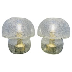 Pair of 1970s German Doria Leuchten Bubbled Glass Bulbous Table Bedside Lamps